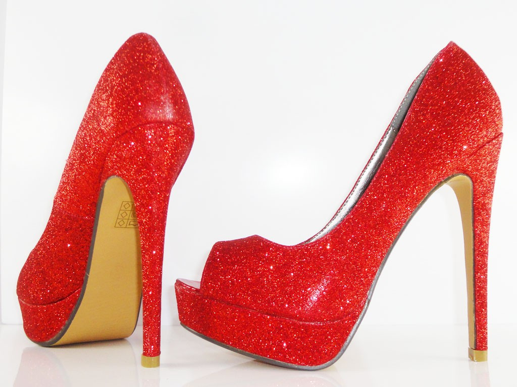 ČERVENÉ PLATFORMOVÉ PINY S GLITTEROM - 1