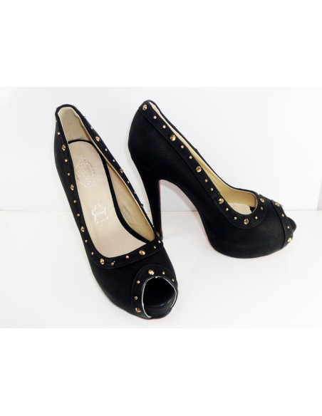 PINS BLACK MATT ECO LEATHER ON PLATFORM - 5