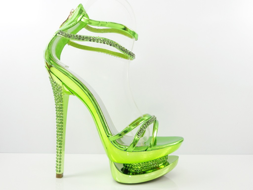 STILETTO SANDALES AR LAKOTIEM ZAĻIEM CIRKONIEM  - 2