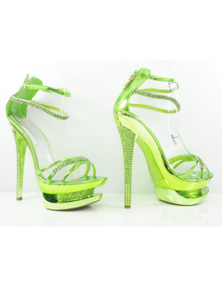 STILETTO SANDALAI LAKUOTI ŽALIAIS CIRKONIAIS  - 4