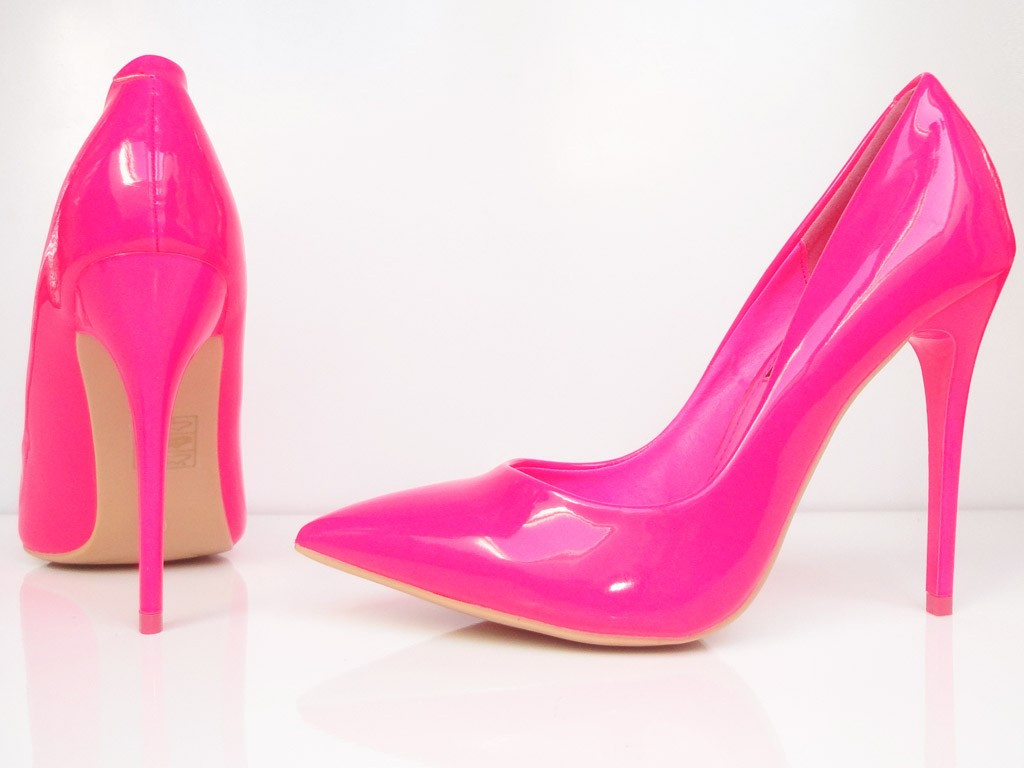 Încălțăminte înaltă cu toc roz roz neon - 2