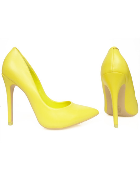 AUKŠTI GELTONI STILETTO KLASIKINIAI BATELIAI - 5