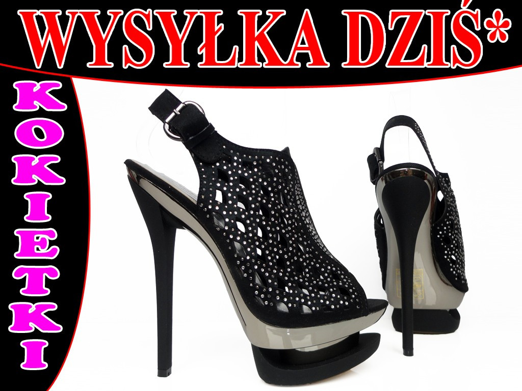 WYSOKIE CZARNE SZPILKI NA PLATFORMIE SANDAŁKI - 5