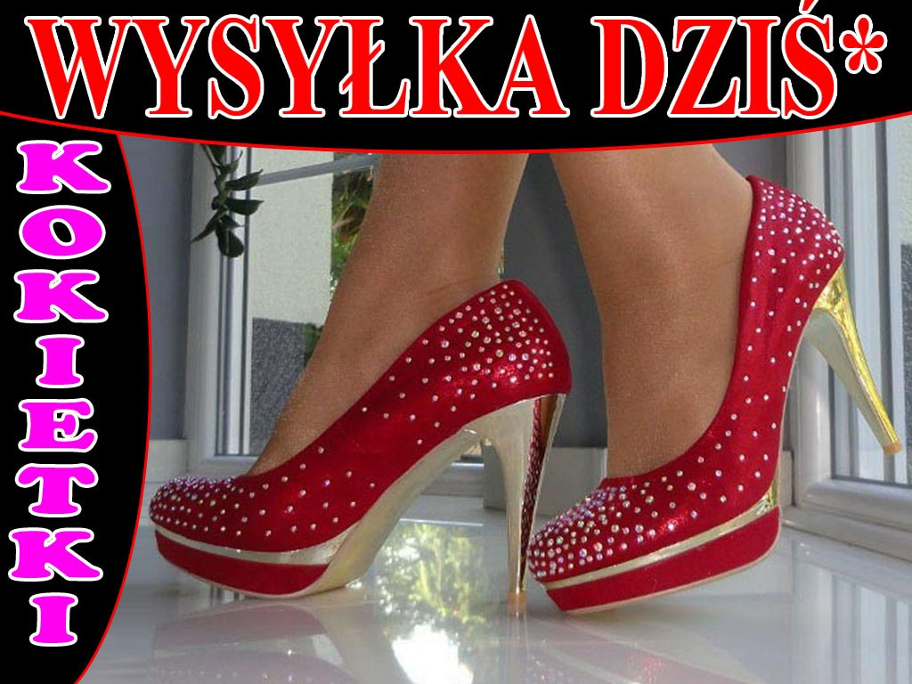 SZPILKI PLATFORMA CZERWONE NISKIE CYRKONIE