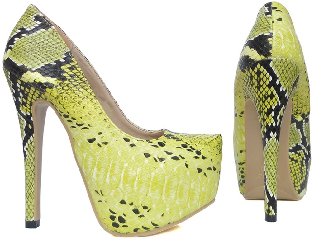 WYSOKIE BUTY SZPILKI PLATFORMA ŻÓŁTE SNAKE - 2