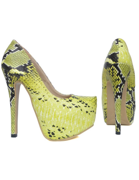 WYSOKIE BUTY SZPILKI PLATFORMA ŻÓŁTE SNAKE