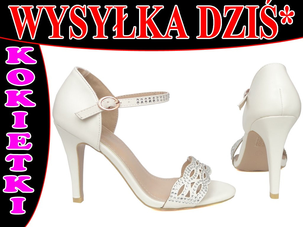 BIAŁE SANDAŁKI SANDAŁY NA SZPILCE ŚLUB