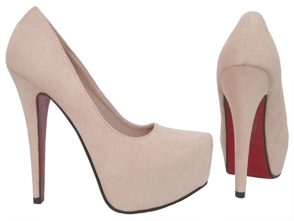 Beige Fat Pins on eco suede platform - 3