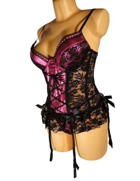 NICOLA CORSET PROVOCATEUR NOIR AVEC ROSE - 1