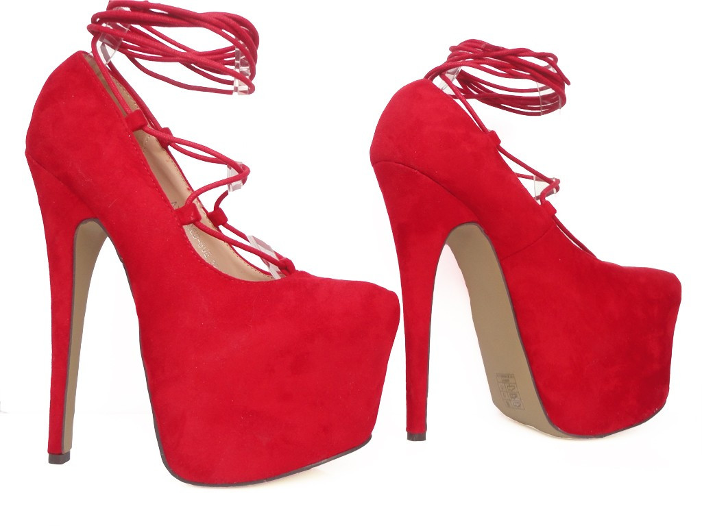 Chaussures avec épingles à cravate en daim rouge 17cm - 3