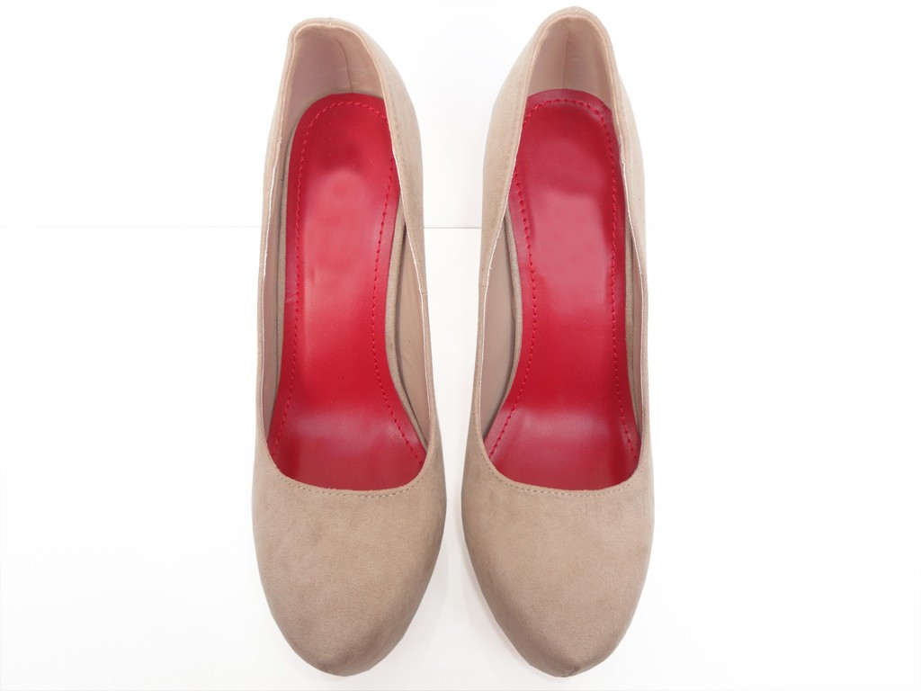 Beige Fat Pins on eco suede platform - 2