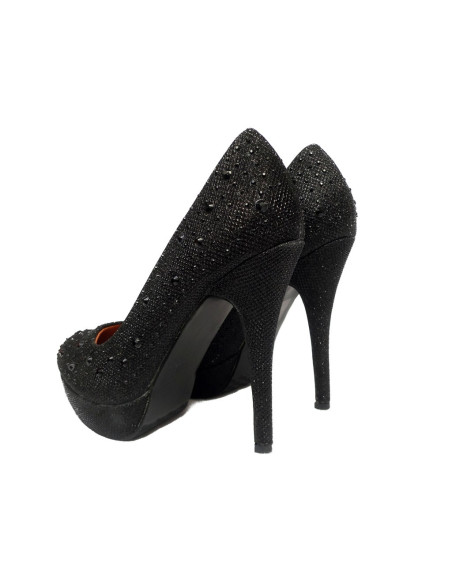 Schwarze Schuhe mit hohen Absätzen und Zirkon auf der Plattform - 4