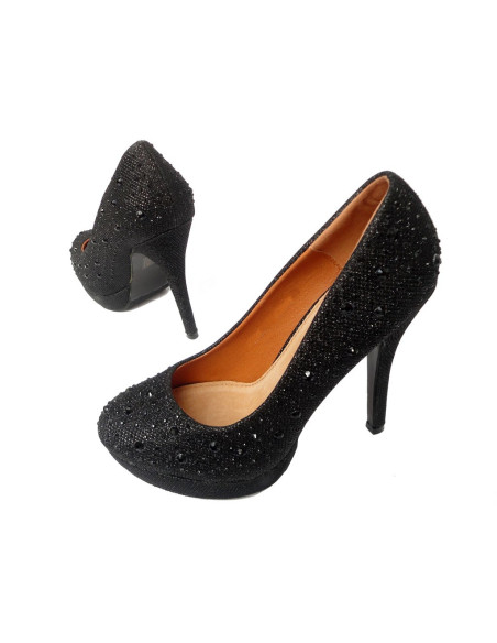 Melni stiletto papēži ar cirkoniem uz platformas - 5