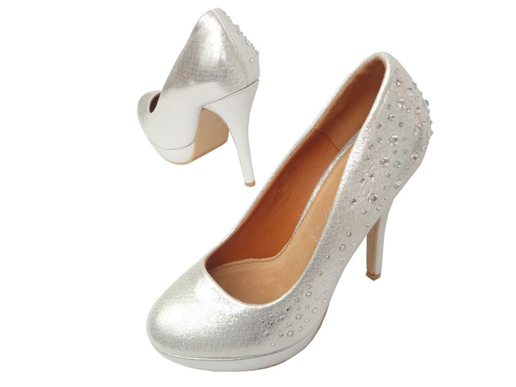 Sudraba platformas stiletto kurpes ar cirkoniem - 5