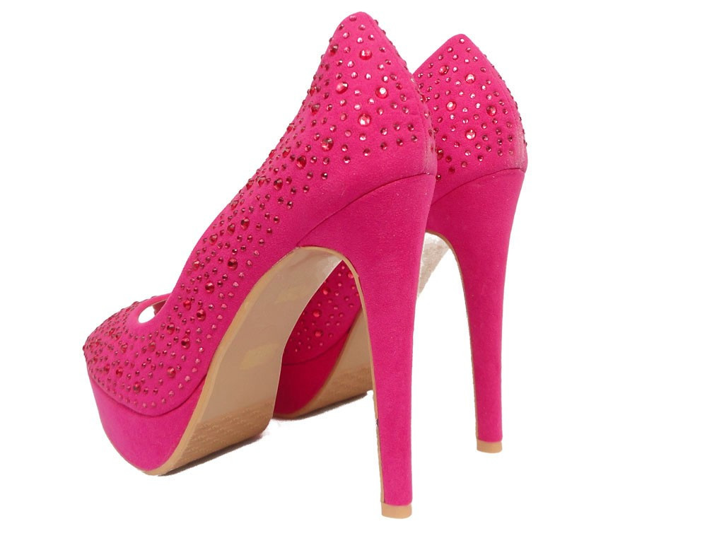 Rozā platformas stilettos ar cirkoniem - 4