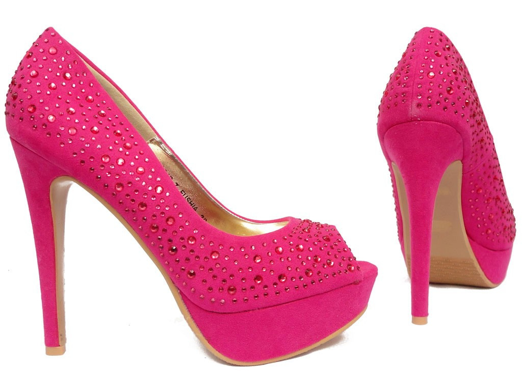 Rosa Stilettos auf der Plattform mit Zirkonen - 3
