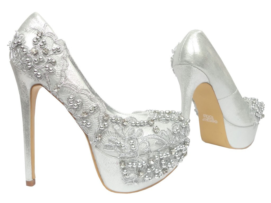 SILVER BOOTS PINS ON A PLATFORM WITH ZIRCONIA - 2