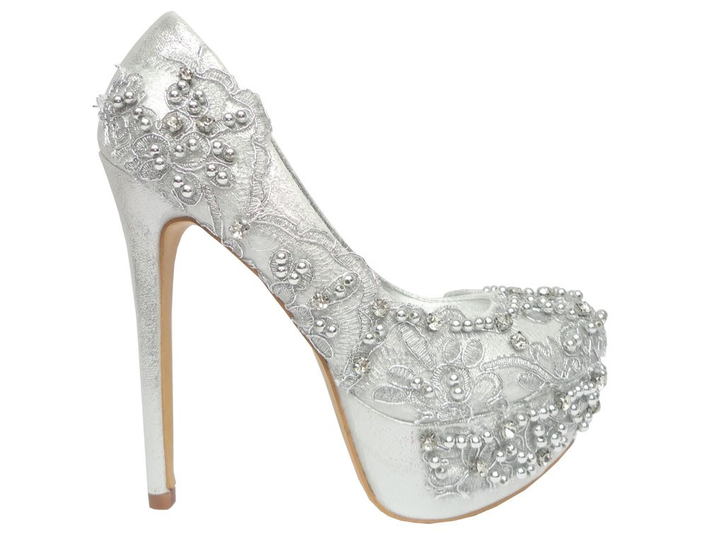 SILVER BOOTS PINS ON A PLATFORM WITH ZIRCONIA - 1
