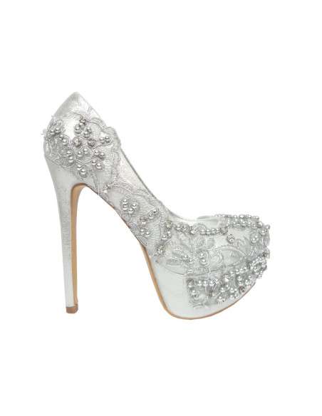 SILVER BOOTS PINS ON A PLATFORM WITH ZIRCONIA - 1