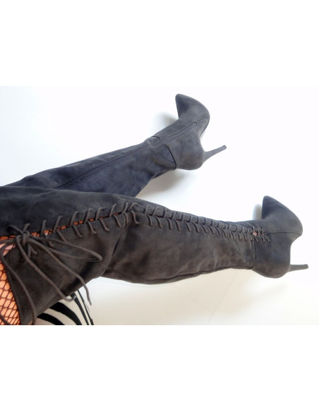 Graphite suede boots by the knee - 2