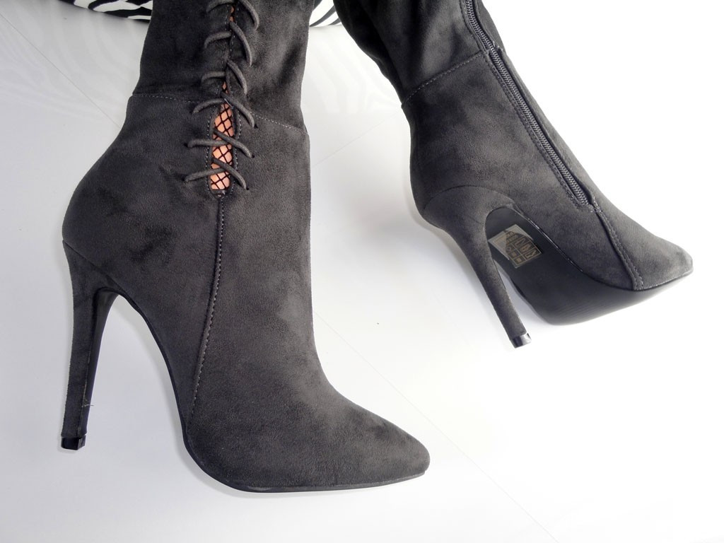 Stiefel aus Graphit-Wildleder über dem Knie - 6