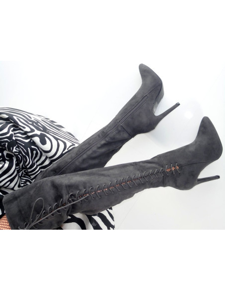 Graphite suede boots by the knee - 5