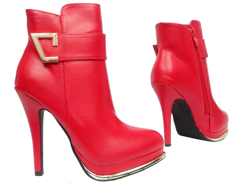 BOTINE ROȘI CU TOCURI ECO PIELE - 1