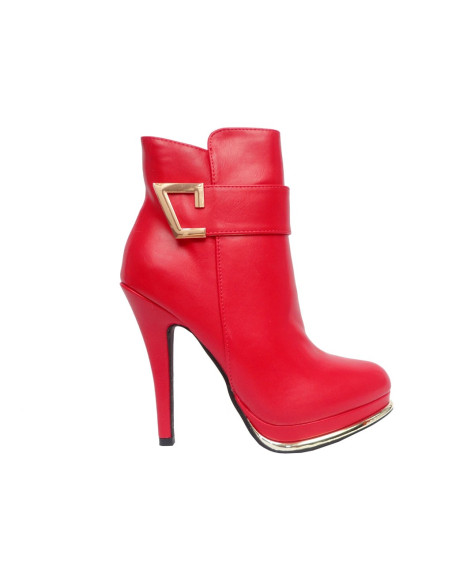 BOTINE ROȘI CU TOCURI ECO PIELE - 2