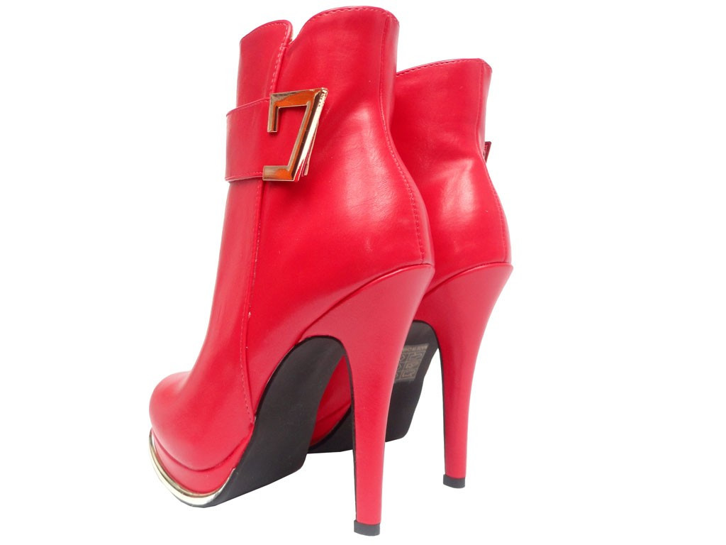 BOTINE ROȘI CU TOCURI ECO PIELE - 3