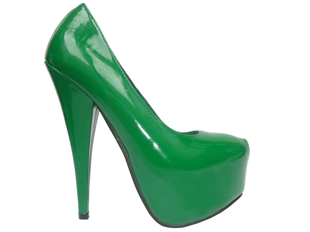 Zelené vysoké podpatky na platformě laku z ekologické kůže - 1