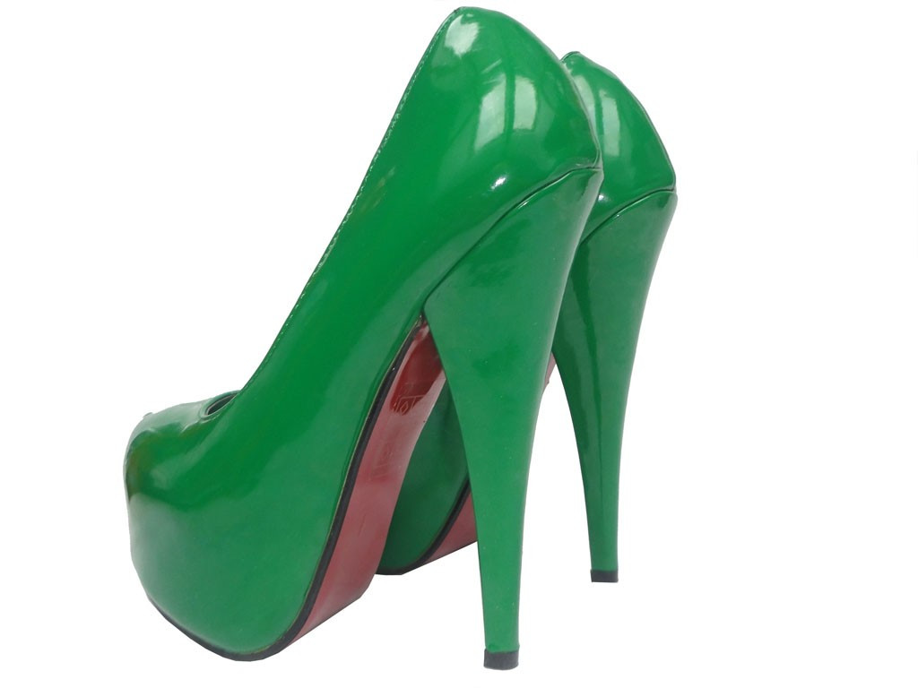 Zaļās platformas stilettos mežģīnes eko āda - 4