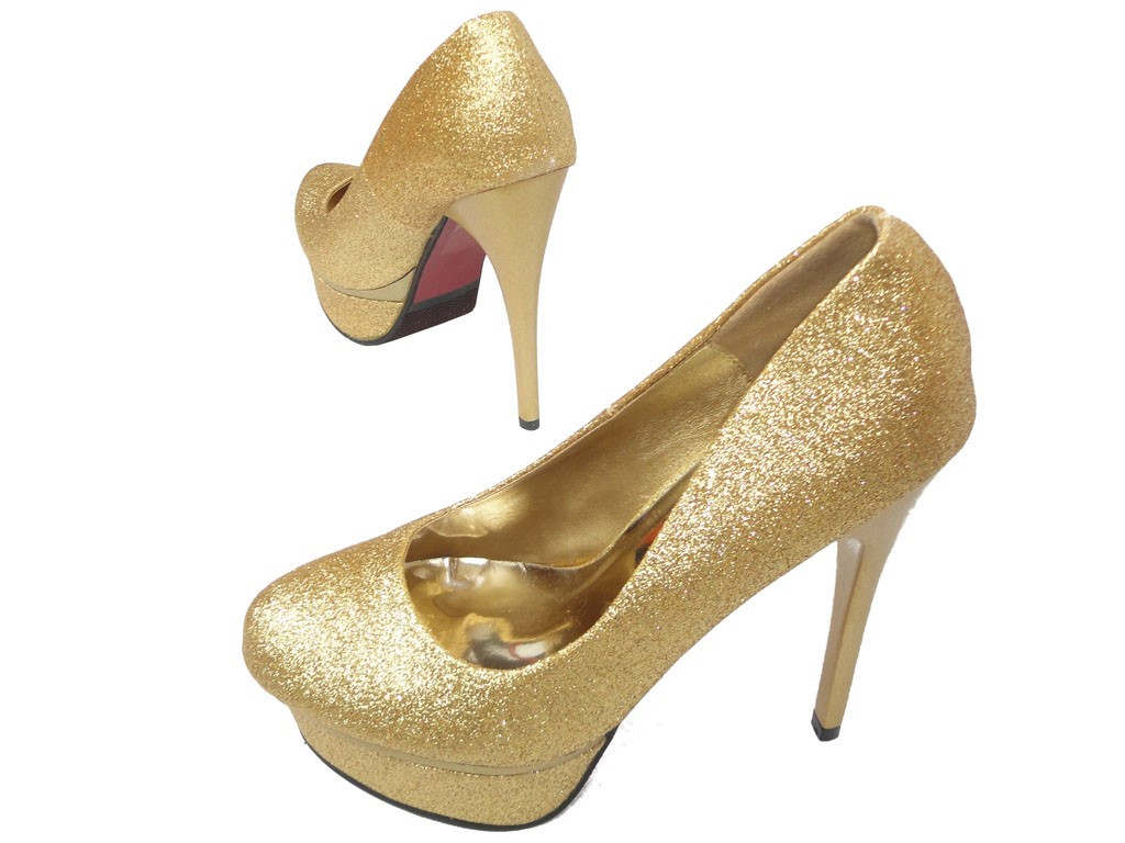 TOCURI ÎNALTE DE AUR GLITTER PE PLATFORMĂ - 4