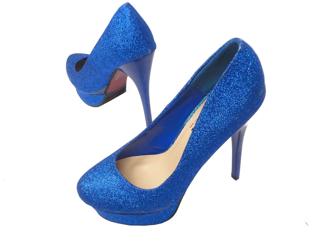 Pantofi cu tocuri cobalt de culoare albastru deschis - 3