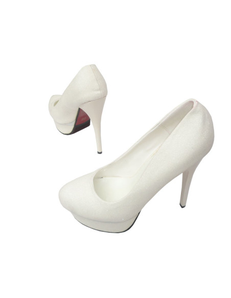Outlet weiße Brokat High Heels auf der Plattform - 5