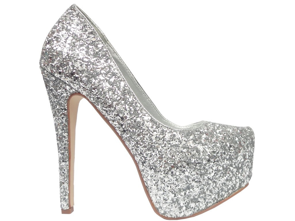 VYSOKÉ STŘÍBRNÉ GLITTEROVÉ PINY NA PLATFORMĚ - 1