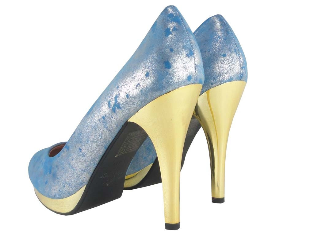 CZARNE BUTY SZPILKI BROKATOWE NISKIE - 4