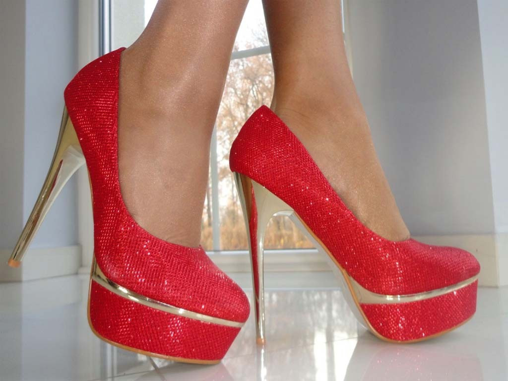 SZPILKI CZERWONE RED BROKATOWE PLATFORMA
