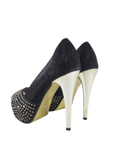 Stilettos na platforme, čierne cvočky - 4