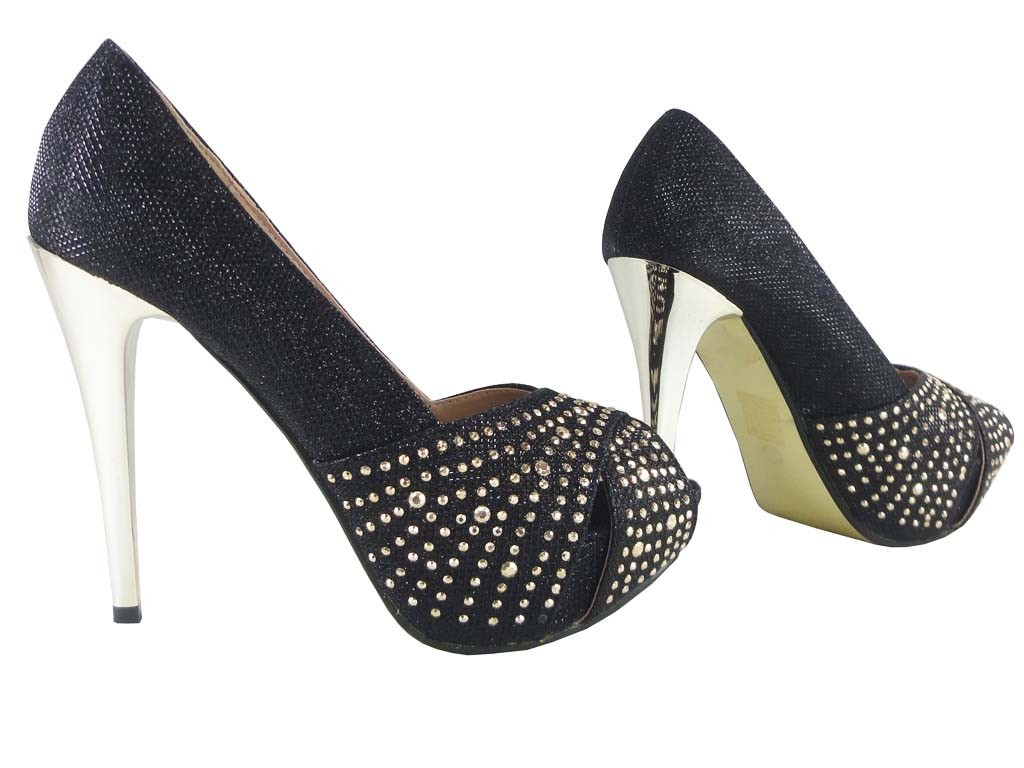 Stilettos na platforme, čierne cvočky - 3