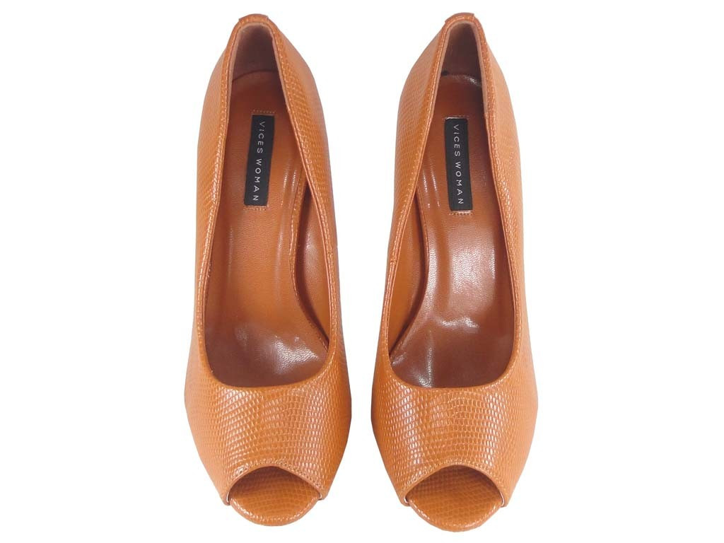 Szpilki buty damskie na platformie brązowe camel - 2