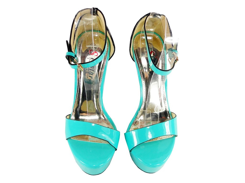 Mätovo zelené sandále na vysokom podpätku na platforme - 2