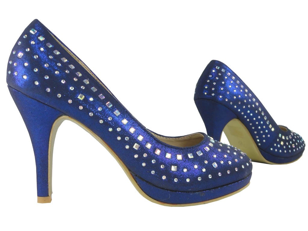 Zili tumši zili stiletto sūkļi ar cirkoniem - 3