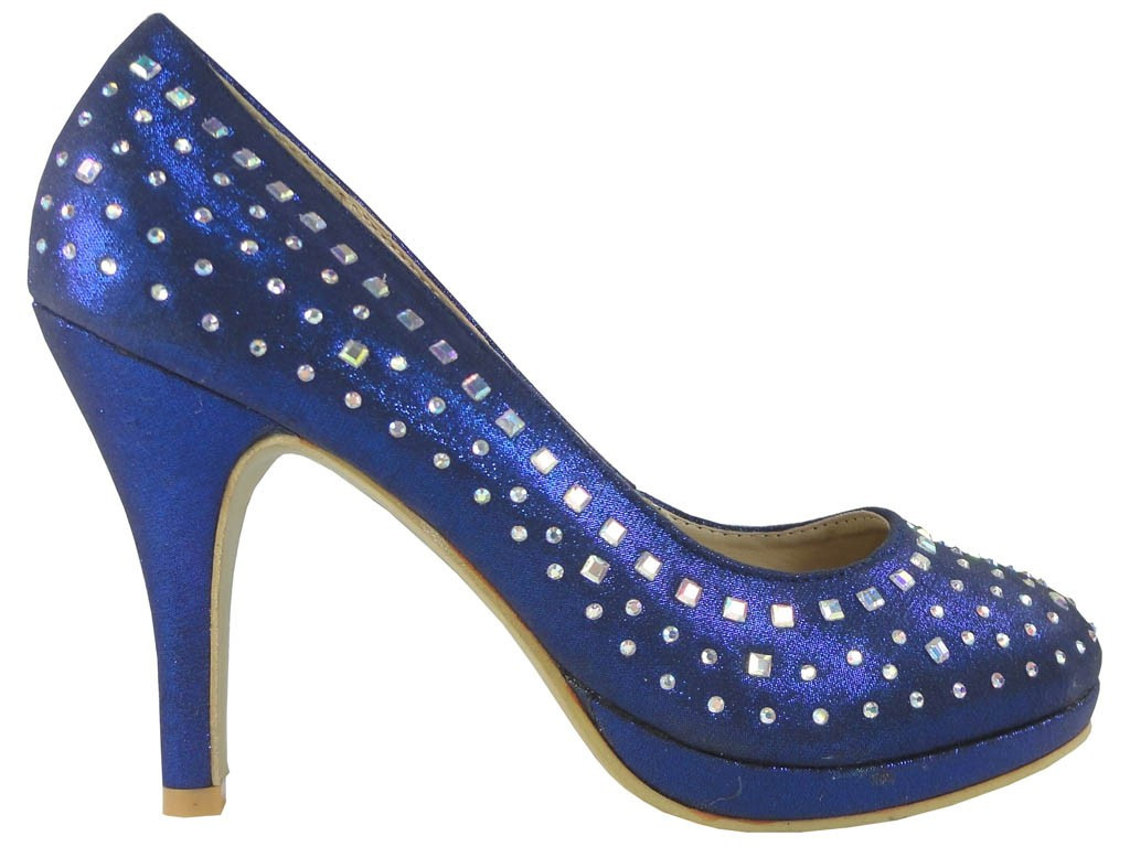 Zili tumši zili stiletto sūkļi ar cirkoniem - 1