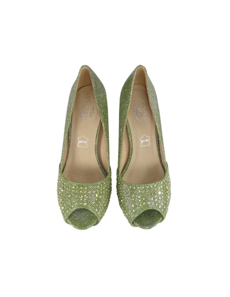 Olivgrüne High Heels auf Strassplattform - 2