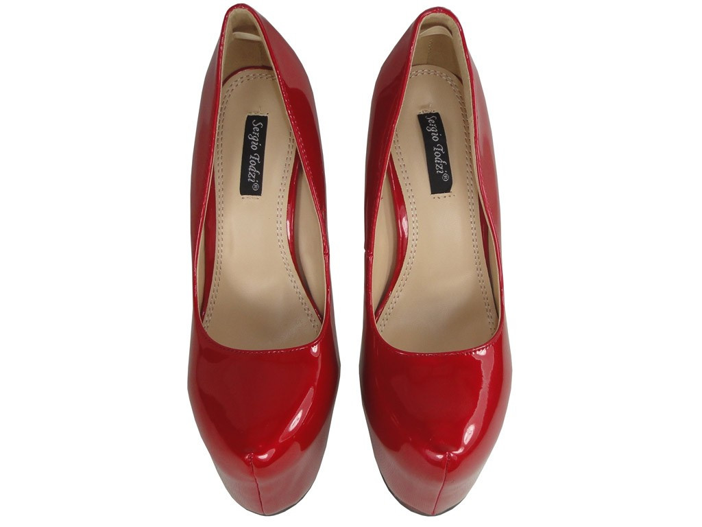 CIEMNO CZERWONE SZPILKI NA PLATFORMIE HIGH HEELS - 4