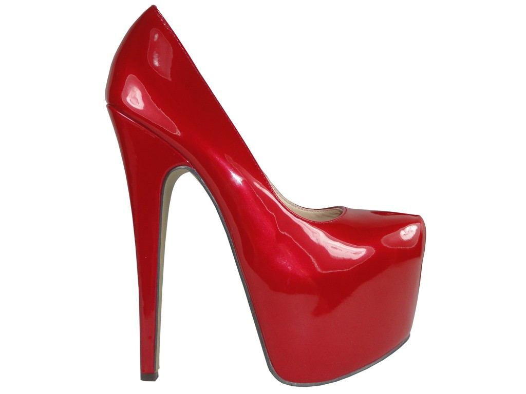 CIEMNO CZERWONE SZPILKI NA PLATFORMIE HIGH HEELS