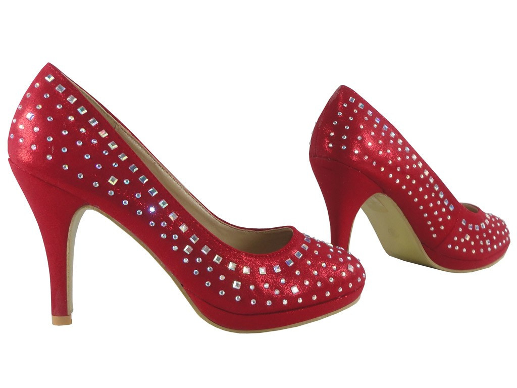 Niedrige dunkelrote Stilettos Strasssteine - 3