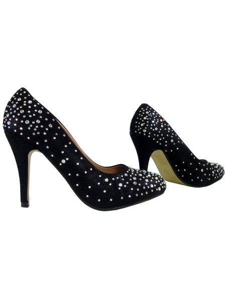 Juodos žemos aukštakulnės basutės su cirkonais - 3