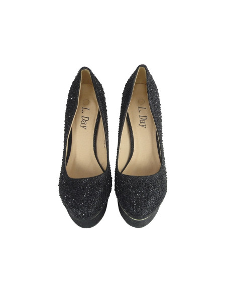 Juodos spalvos platforminiai bateliai su cirkonais - 2