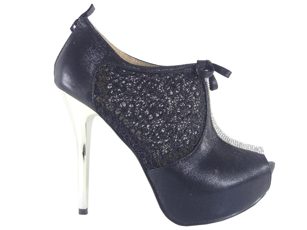 PINS HOHE STIEFEL SCHWARZE ZIRKONIA SILBER  - 1